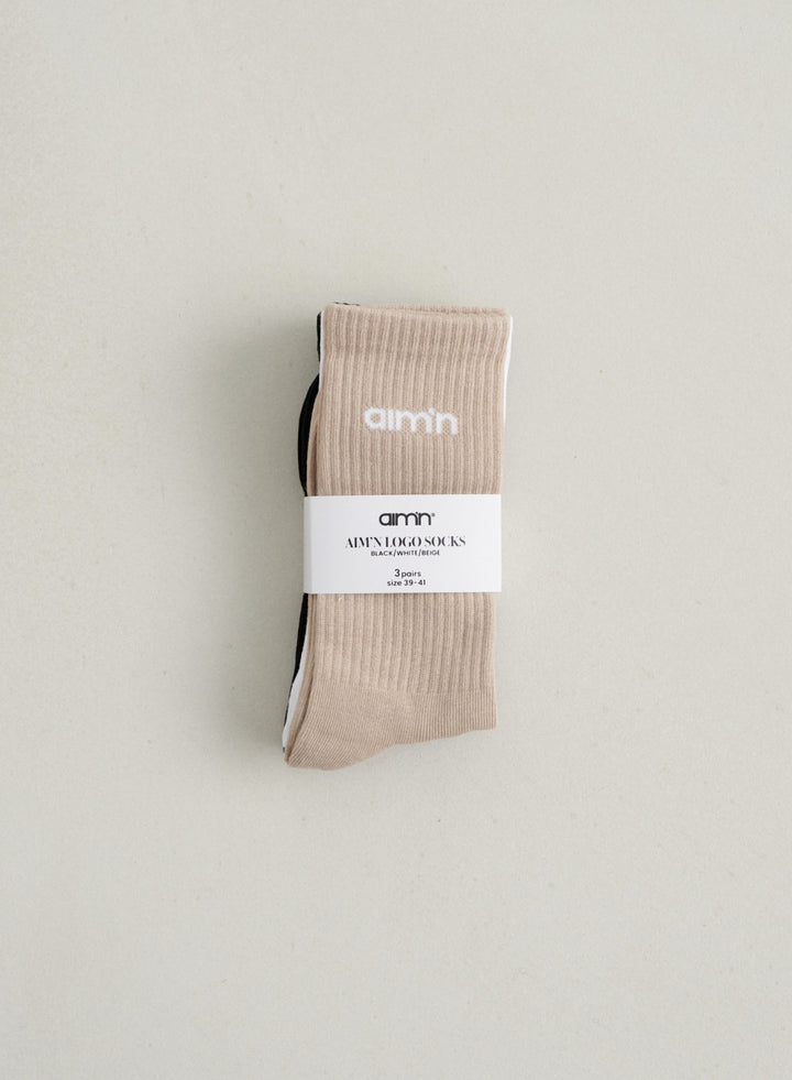 Black/White/Beige Aim'n Logo Socks 3-pack Black/White/Beige Aim&