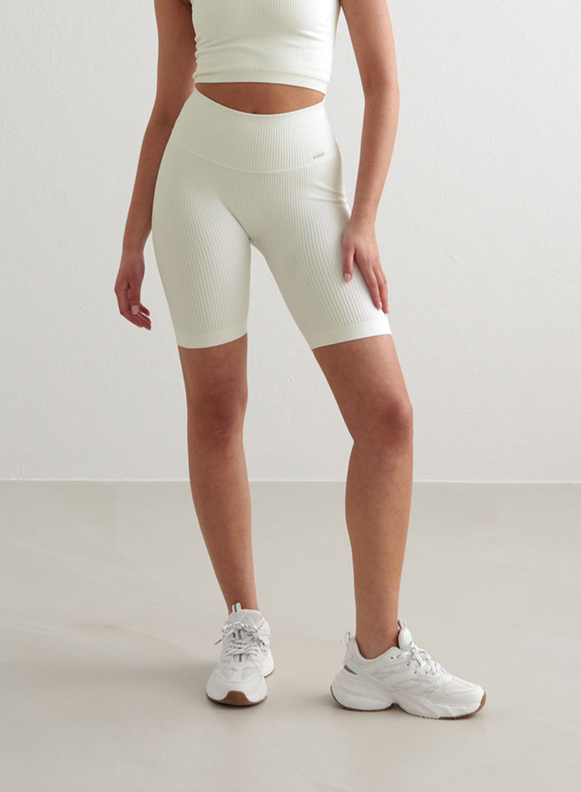 Off White Ribbed Seamless Biker Shorts AIM N EU