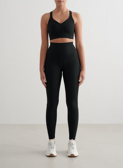 Black Ribbed Performance Pocket Tights
