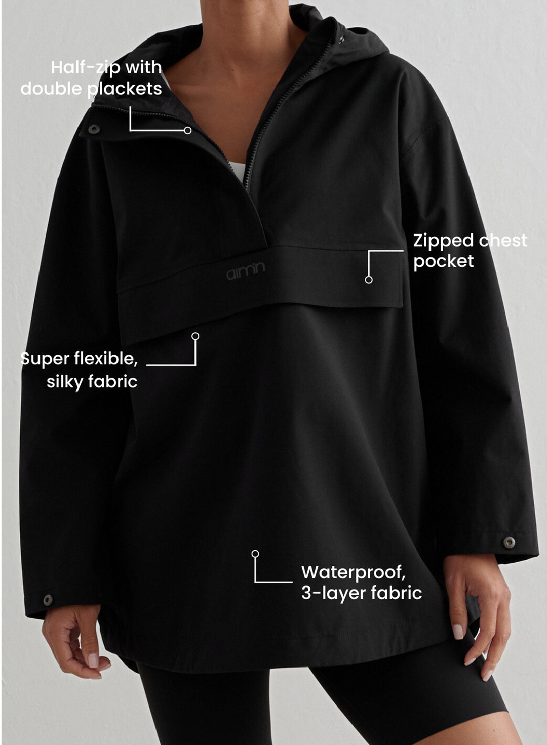 Black Waterproof Oversized Anorak – AIM'N EU