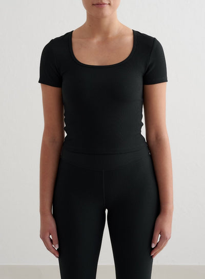 Black Ribbed Performance Short Sleeve