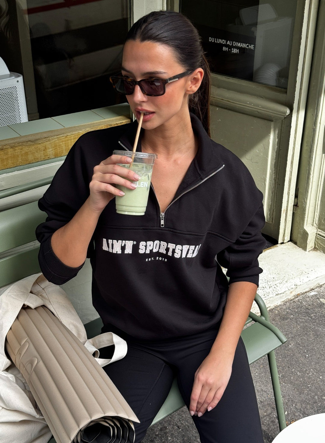 AMERI SWEAT EASY RMPERS ブラックM Black Varsity Sweat Half Zip Relaxed Sweatshirt | aim'n – AIM'N EU