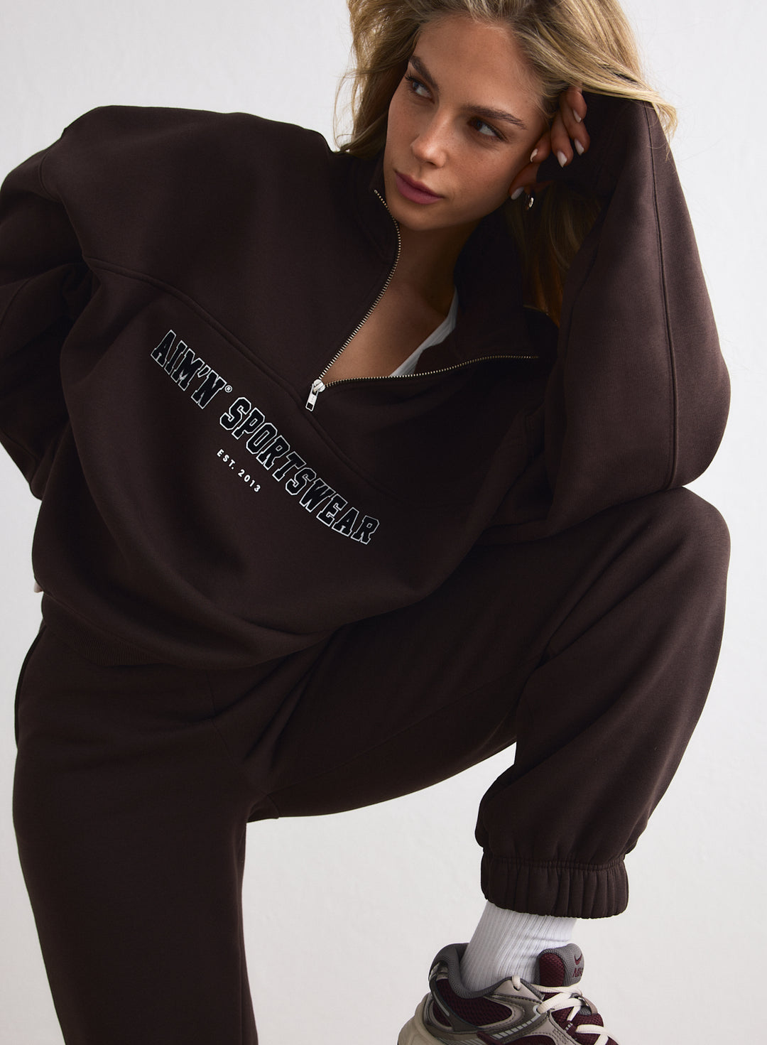 Chocolate Varsity Sweat Half Zip – AIM'N EU