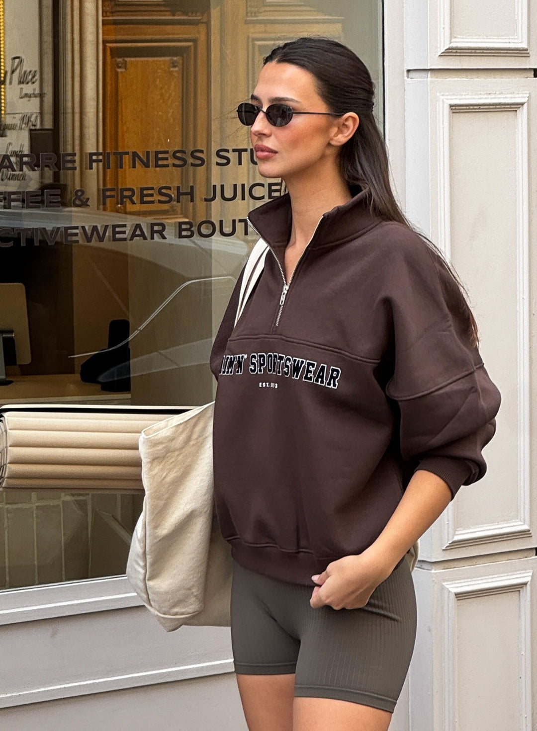 Chocolate Varsity Sweat Half Zip | aim'n – AIM'N EU