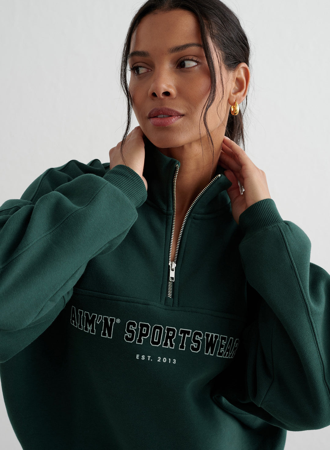 Deep Emerald Varsity Sweat Half Zip – AIM'N EU