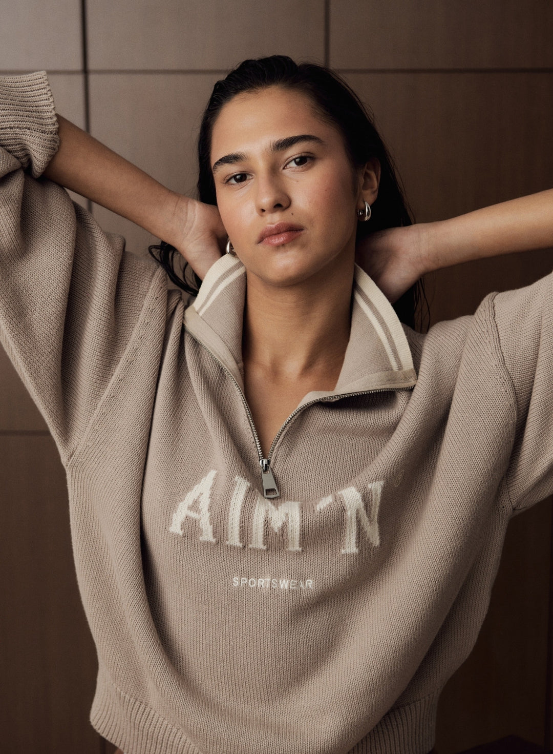 Dark Clay College Knitted Half Zip – AIM'N EU