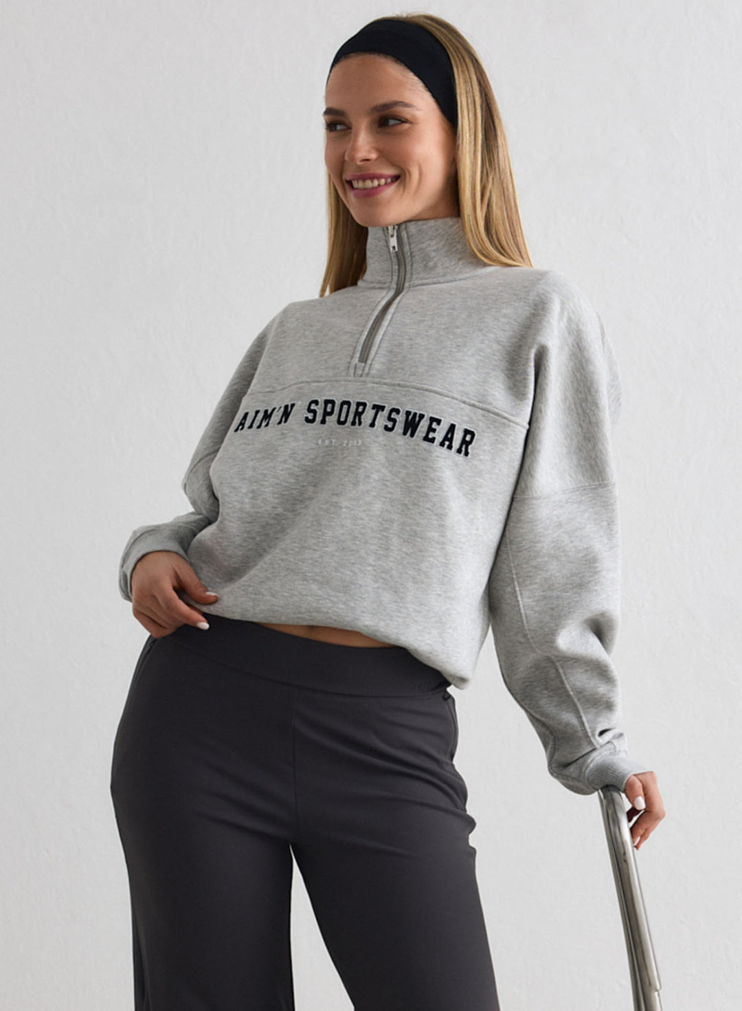 Grey Melange Varsity Sweat Half Zip – AIM'N EU