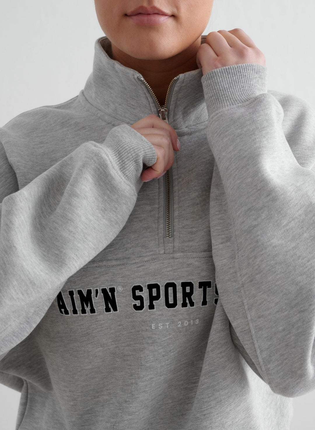 Grey Melange Varsity Sweat Half Zip – AIM'N EU